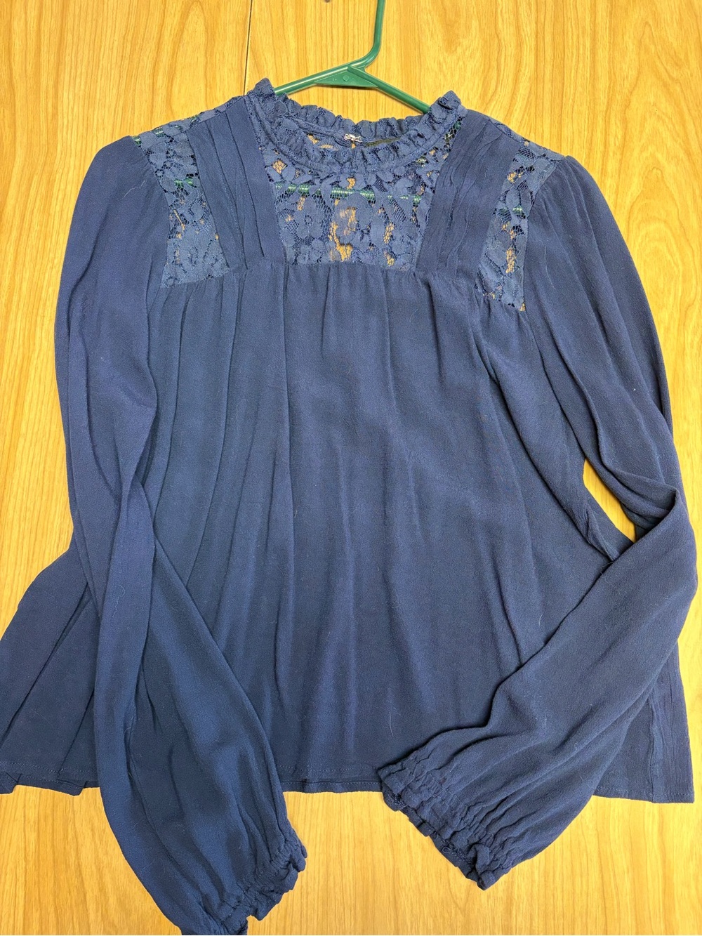 HYFVE Navy Lace Yoke Long Sleeve Blouse